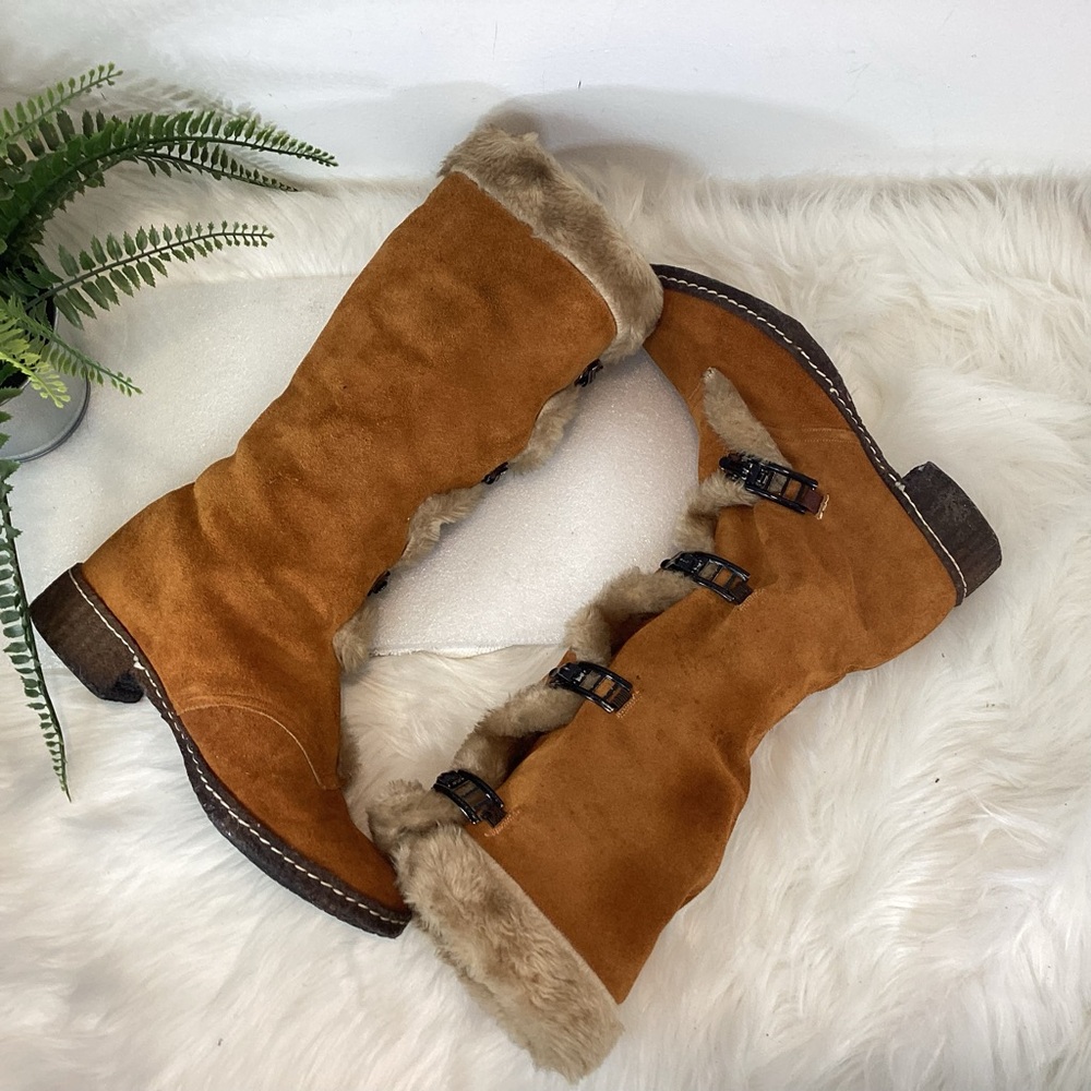 VINTAGE SUEDE LEATHER 70’S SNO-MOUNT BOOTS MADE IN ENGLAND EUC SZ 8 - Picture 10 of 14